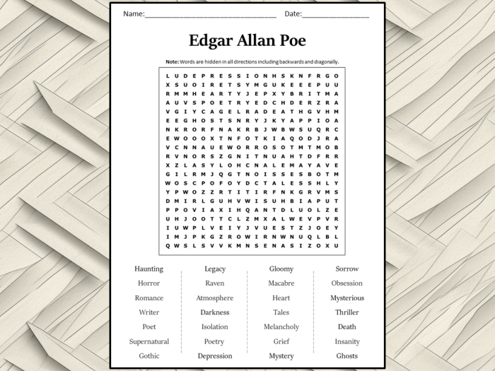 Edgar allan poe word search answers