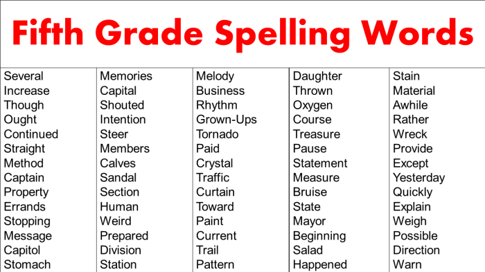 Spelling bee words for fifth graders