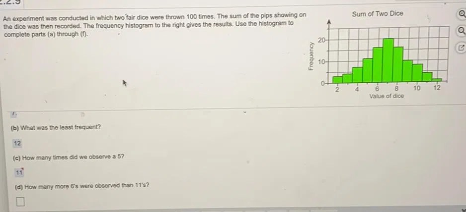 An experiment was conducted in which two fair dice