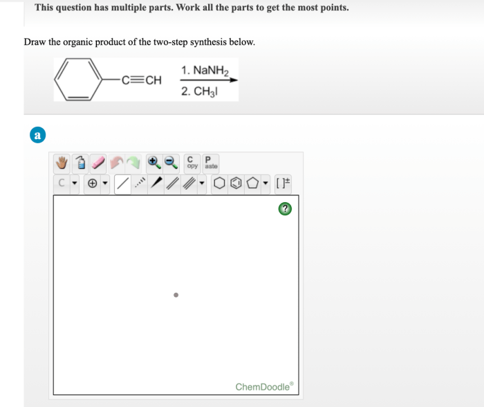 Draw the organic product of the two-step synthesis below